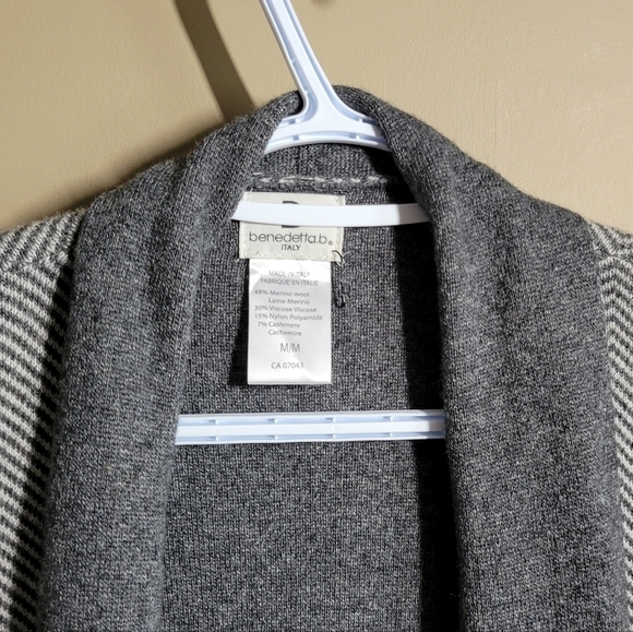 Benedetta.b merino wool made in Italy medium open cardigan grey herringbone patt - Picture 4 of 6